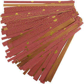 Papieren vlechtstroken, goud, rood, L: 44+78 cm, B: 15+25 mm, d: 6,5+11,5 cm, 48 stroken/ 1 doos