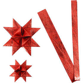 Papieren vlechtstroken, rood, L: 44+78 cm, d: 6,5+11,5 cm, B: 15+25 mm, 32 stroken/ 1 doos