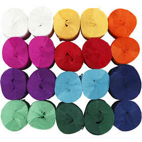 Crepepapier Rollen - Diverse kleuren - L: 20 m - B: 5 cm - 22 grams -Creotime - 20 rollen