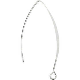 Oorbel, verzilverd, H: 42 mm, gatgrootte 2 mm, 30 stuk/ 1 doos