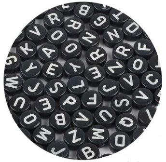 Letterkralen - Rond - Zwart met witte letters - 100 stuks