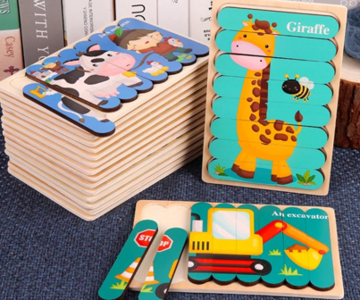 Puzzel Ijsstokjes Vorm - Beide kanten bedrukt - Giraffe &amp; Zebra - Hout - Kinderen - 12x18cm - 8 stukjes