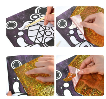 Magisch papier - Educatief - Glitter - Metallic - Educatief - DIY Tekening - Met Kraspen - 14x21cm - 9 stuks