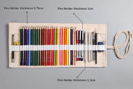 Roletui - Etui voor potloden, pennen, stiften, kwasten, make up - Canvas - Wit, Dieren - 24 gaten