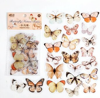 Stickers - Vlinder - Butterfly - Scrapbook plaatjes - Neutrale kleuren - 40 stuks