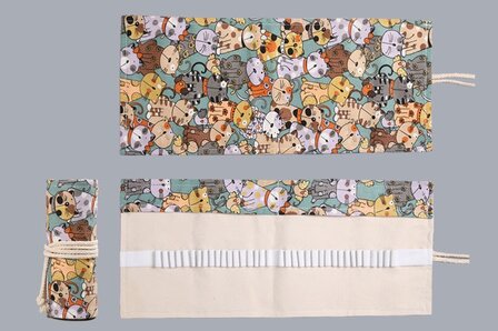 Roletui - Etui voor potloden, pennen, stiften, kwasten, make up - Canvas - Dierenprint - 24 gaten