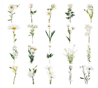 Stickers - Bloemen - Flowers - Scrapbook plaatjes - Sweet - Wit - 9x10,5cm - 40 stuks