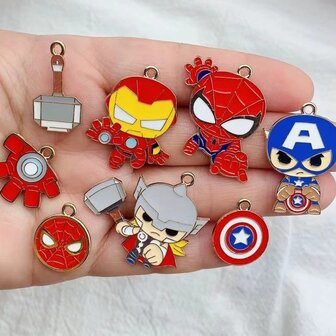 Hangers - Superhelden - Spiderman, Captain America, Iron Man, Thor - Sieraden Maken - Sleutelhanger Hangers - 10 stuks