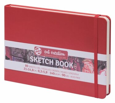 Schetsboek - Tekenboek - Harde kaft - Met Elastiek - Rood - 21x14,8cm - 140gr - 80blz - Talens