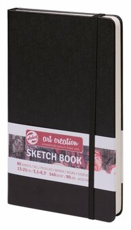 Schetsboek - Tekenboek - Harde kaft - Met Elastiek - Zwart - 13x21cm - 140gr - 80 blz - Talens