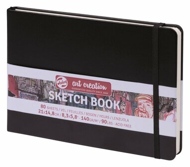 Schetsboek - Tekenboek - Harde kaft - Met Elastiek - Zwart - 21x14,8cm - 140gr - 80blz - Talens