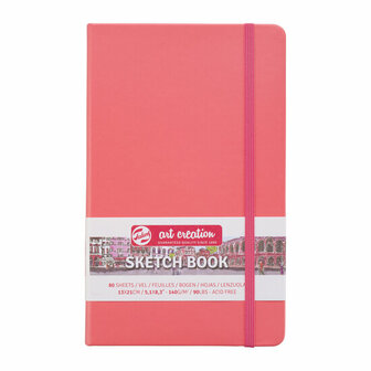 Schetsboek - Tekenboek - Harde kaft - Met Elastiek - Coral Red - 13x21cm - 140gr - 80 blz - Talens