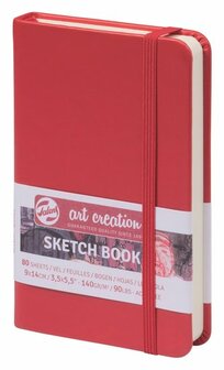 Schetsboek - Tekenboek - Harde kaft - Met Elastiek - Rood - 9x14cm - 140gr - 80blz - Talens