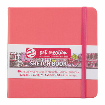 Schetsboek - Tekenboek - Harde kaft - Met Elastiek - Coral Red - 12x12cm - 140gr - 80 blz - Talens