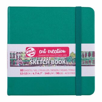 Schetsboek - Forest Green - Hardcover Tekenboek - Gebroken Wit Papier - Creatief Notitieboek - Aquarelschetsboek - Bullet Journal - Art Creation - 140 Grams - 80 Vellen - 12x12 Cm