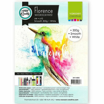 Aquarelpapier - Intense White - A4 - 300 grams - Gladde Structuur - Smooth - Florence - 10 vellen