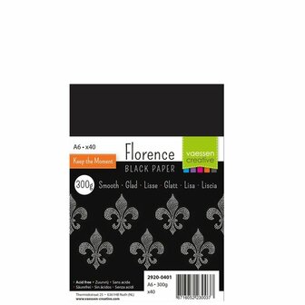 Karton - Cardstock - Gladde Afwerking - A6 - black - Zwart - 300 grams - Florence - 40 vellen