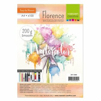 Aquarelpapier - Off White - A4 - 200 grams - Gladde Structuur - Smooth - Florence - 100 vellen