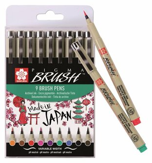 Sakura Pigma Brush pen set 9 kleuren