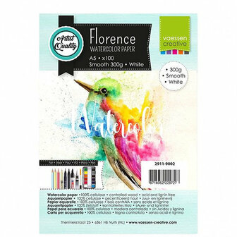 Aquarelpapier - Intense White - A5 - 300 grams - Gladde Structuur - Smooth - Florence - 100 vellen