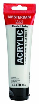 Acrylverf - 105 Titaanwit - Acrylverf - Schilderverf - Kunstschildersverf - Pigmentrijke verf - Sneldrogende verf - Verf voor canvas - Verf voor hout - Acrylverf kopen - 120 ml - Amsterdam