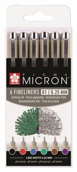 Fineliner Set - Fineliners - Basiskleuren - Tekenen, Kleuren - Diverse Afmetingen - Sakura - 1 set