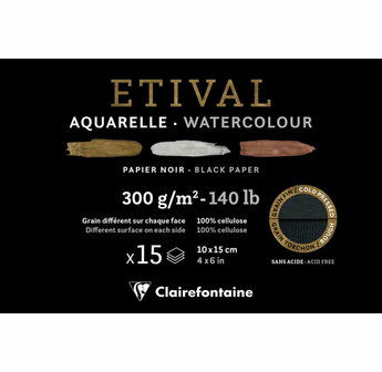 Aquarelpapier - Zwart - A6 - 300 grams - Cold Pressed - Etival - 15 vellen