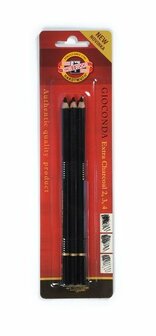 Houtskoolpotloden - Zwart - Tekenen, Schetsen - Gradatie 2, 3, 4 - Koh-I-Noor - 3 stuks