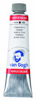 Van Gogh Acrylverf Wit - Acrylpaint - 105 Titaanwit - Acrylic Verf Paint - Acrylaatverf - Witte Hobbyverf - Watergedragen Verf - Sneldrogende Pigmentrijke Verf - 40ml