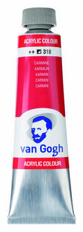 Van Gogh Acrylverf Rood - Acrylpaint - 318 Karmijn - Acrylic Verf Paint - Acrylaatverf - Rode Hobbyverf - Watergedragen Verf - Sneldrogende Pigmentrijke Verf - 40ml