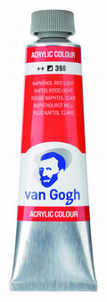 Van Gogh Acrylverf Rood - Acrylpaint - 398 Naftolrood Licht - Acrylic Verf Paint - Acrylaatverf - Rode Hobbyverf - Watergedragen Verf - Sneldrogende Pigmentrijke Verf - 40ml