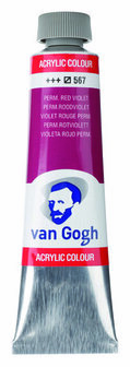 Van Gogh Acrylverf Rood - Acrylpaint - 567 Permanent Roodviolet - Acrylic Verf Paint - Acrylaatverf - Rode Hobbyverf - Watergedragen Verf - Sneldrogende Pigmentrijke Verf - 40ml