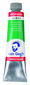 Van Gogh Acrylverf Groen - Acrylpaint - 614 Permanent Groen Middel - Acrylic Verf Paint - Acrylaatverf - Groene Hobbyverf - Watergedragen Verf - Sneldrogende Pigmentrijke Verf - 40ml