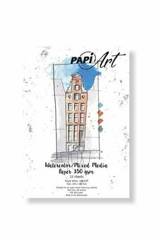 Aquarelpapier - Mixed Papier - Bright White - A6 - 350 grams - PapiArt - 12 vellen