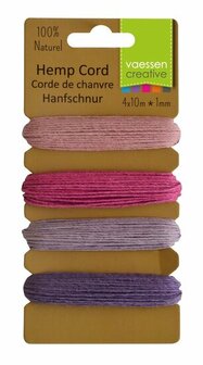 Hemp cord 4 x 10 m paars-roze