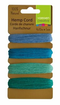 Hemp cord 4 x 10 m blauw-groen