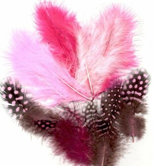 Marabou &amp; Guinea Mix Rose - Decoratieve Roze Veren - Knutselveren - Hobby Veren - Knutselveren - Sierveren