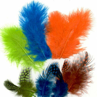 Marabou &amp; Guinea Neon Oranje-Groen - Decoratieve Gekleurde Veren - Knutselveren - Hobby Veren - Knutselveren - Sierveren