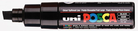 Krijtstift - Chalkmarker - Universele Marker - Uni Posca Marker - 24 Zwart - PC-8K - 8mm - Beitelpunt - Large - 1 stuk