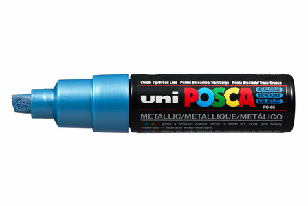 Krijtstift - Chalkmarker - Universele Marker - Uni Posca Marker - Metalic Blauw - PC-8K - 8mm - Beitelpunt - Large - 1 stuk