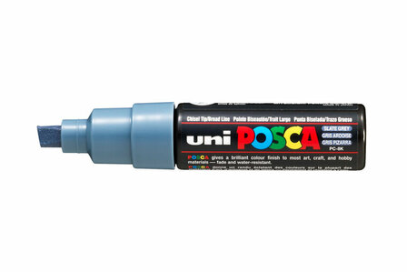 Krijtstift - Chalkmarker - Universele Marker - Uni Posca Marker - Lei Grijs - PC-8K - 8mm - Beitelpunt - Large - 1 stuk