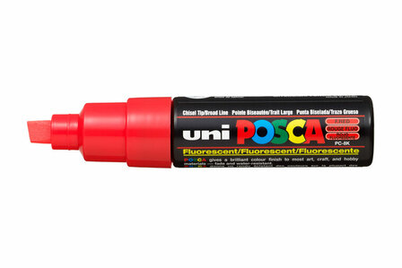 Krijtstift - Chalkmarker - Universele Marker - Uni Posca Marker - Fluoriserend Rood - PC-8K - 8mm - Beitelpunt - Large - 1 stuk