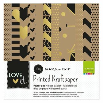 Kraftpapier - Print - Enkelzijdig - 12x12inch - Love It - 12 stuks