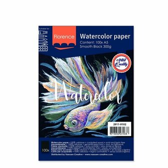 Aquarelpapier - Zwart - A5 - 300 gram - Smooth - Gladde Structuur - Florence - 100 vellen