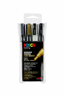Krijtstift - Chalkmarker - Universele Marker - Uni Posca Marker - Standaard Kleuren - PC-3M - 0,9mm - 1,3mm - 4 stuks