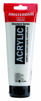 Amsterdam Acrylverf - 105 Titaanwit - Hoog Gepigmenteerde Acrylverf - Dekwitte Acrylverf - Schilderen op Canvas, Papier &amp; Hout - 250 ml