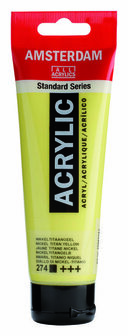 Amsterdam Acrylverf - 274 Nikkel Titaangeel - Acrylverf - Pigmentrijke verf - Sneldrogende verf - Kunstschildersverf - Verf voor canvas - Verf voor hout - 120 ml