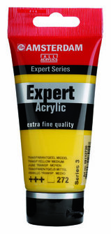 Amsterdam Expert Acrylverf - Gele Acrylverf - #272 Transparant Geel Middel - Acrylic Paint - Acrylaatverf - Acrylic Paint - Hobbyverf - Kunstschildersverf - Hobbyverf Geel - 75ml