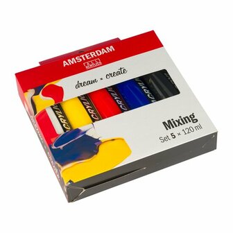 Amsterdam Standaard Acrylverf - Mengset - Acrylverf - Acrylpaint - Acrylic Verf Paint - Kunstschildersverf - Hobbyverf - Watergedragen Verf - Sneldrogende Pigmentrijke Verf - 5 x 120 ml