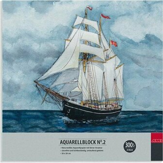 Aquarelblok AMI - Aquarelpapier - Fijne Korrel Papier - Zuurvrij Aquarelpapier - 300 g/m&sup2; Papier - Aquarelblok 20x20 cm - Aquarelpapier 20 Vellen - Rondom Verlijmd Papier - Schilderpapier - Waterverf
